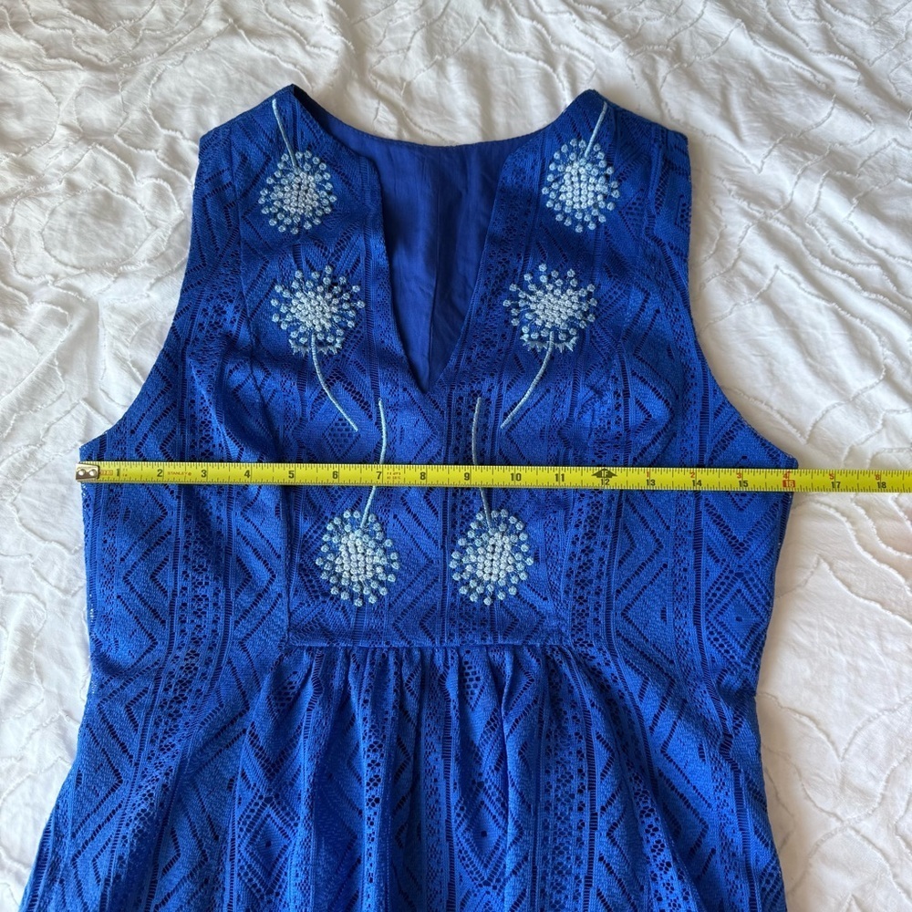 Tulle Blue Mini V-Neck Dandelion Sleeveless Dress with Pockets Lace Material - Picture 6 of 13